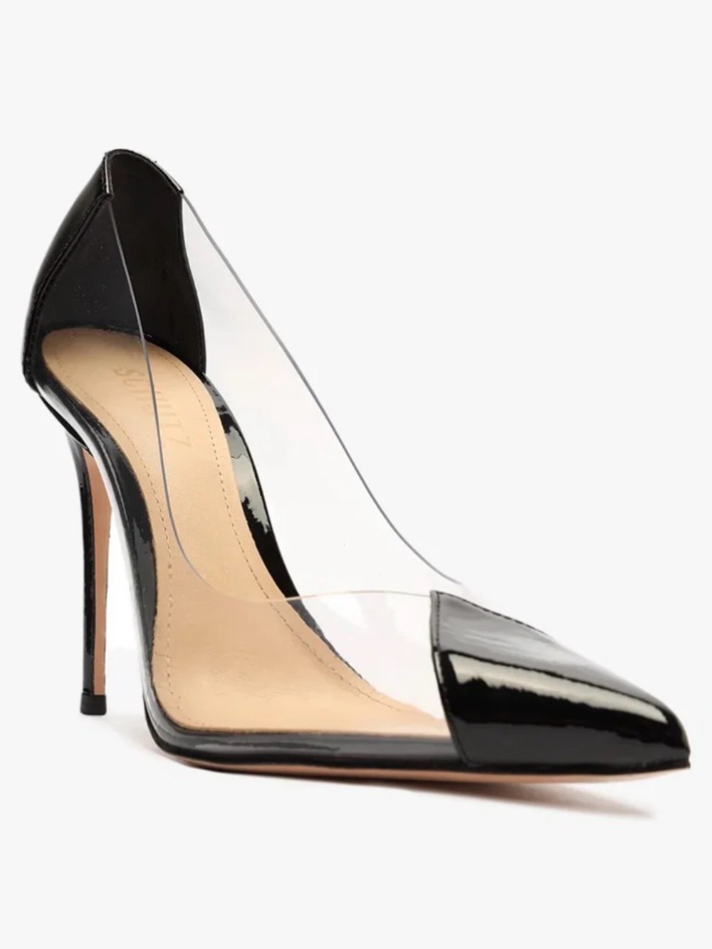 SCHUTZ Black Patent Cendi Pumps Pointed Toe Clear Panel Heels - sz 8 - Picture 3 of 13
